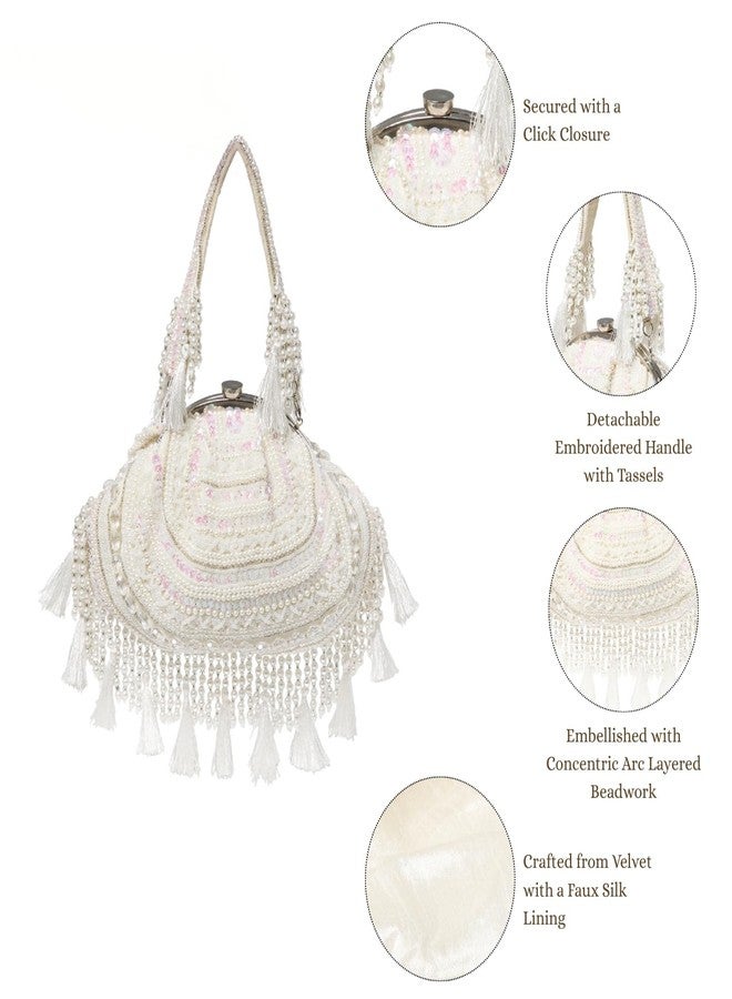 Anekaant Dewdrop Fringe Ivory Embellished Velvet Clutch For Women | Ideal for Weddings & Festive Occasions - Image 3